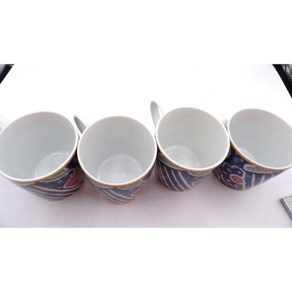 Pfalzgraff Coffee Mugs Set of 4 "Atmosphere" Blue White Stripe & Floral - Picture 3 of 4